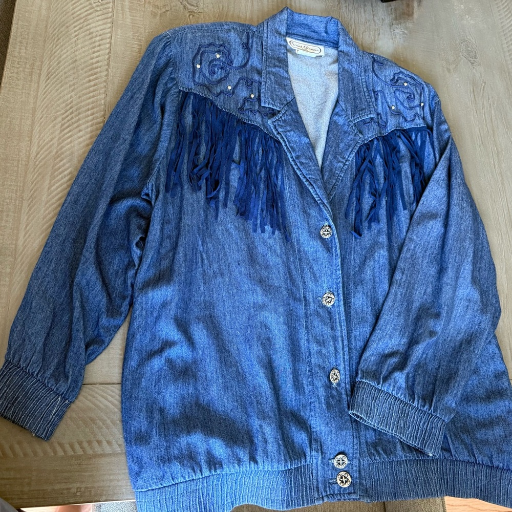 Oversized vintage denim Fringe Jacket